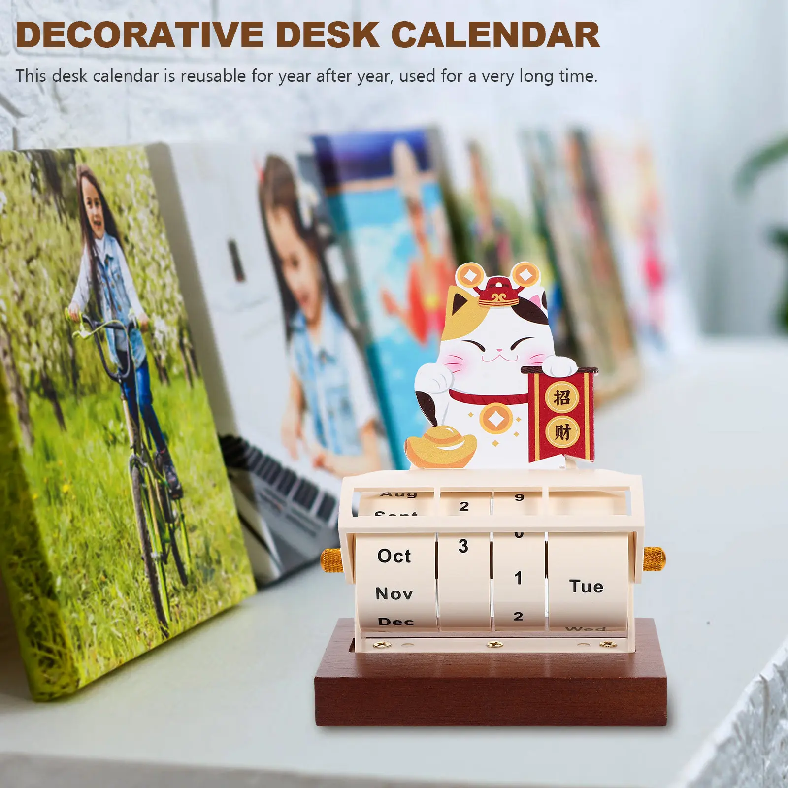 

Household Wooden Perpetual Desk Calendar Decorative Block Calendar Cartoon Design Home Office Supply Home Accessory