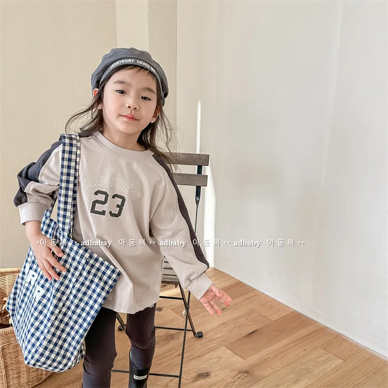 

2024 Spring New Children Casual T Shirts Cotton Boys Girls Letter Print Sweatshirt Kids Toddler Loose Versatile Bottoming Tops