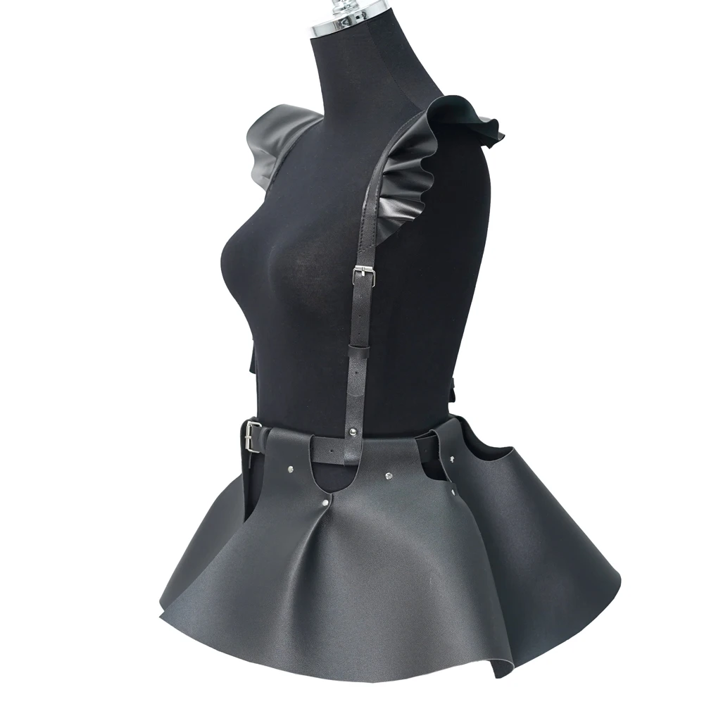 skirt Women\'s Belts Fashion Leather Body Harness Belt Skirt With Ruffle Hem Gothic Style Waist &Shoulder Belt Clothing Accessory