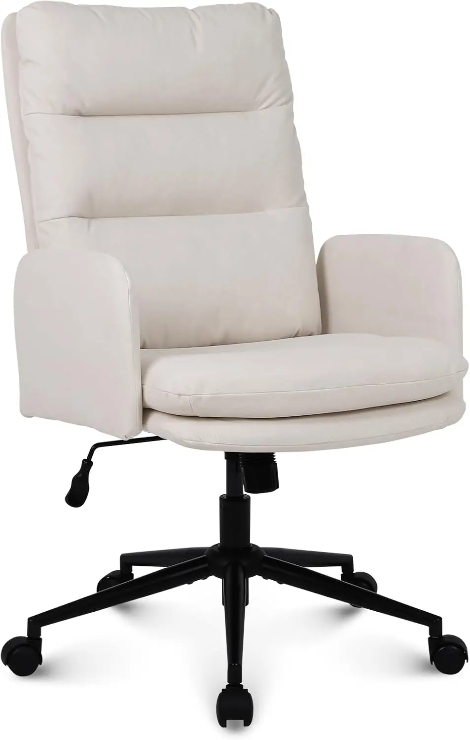 Adjustable Height Home Office Chair,Modern Mid Back Computer Desk Chair with Wheels,Ergonomic Upholstered Swivel Chair,Cream