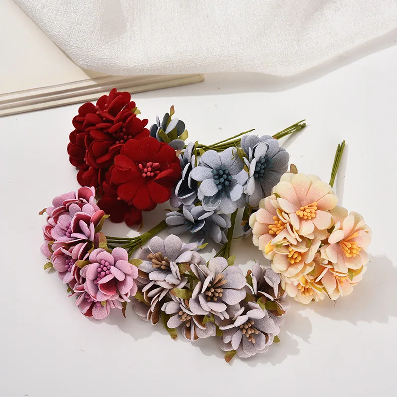 6PCS Artificial Flowers High Quality Mini Silk Rose Bouquet DIY Wreath Wedding Home Decor Gift Box Scrapbook Party Supplies - Image 3