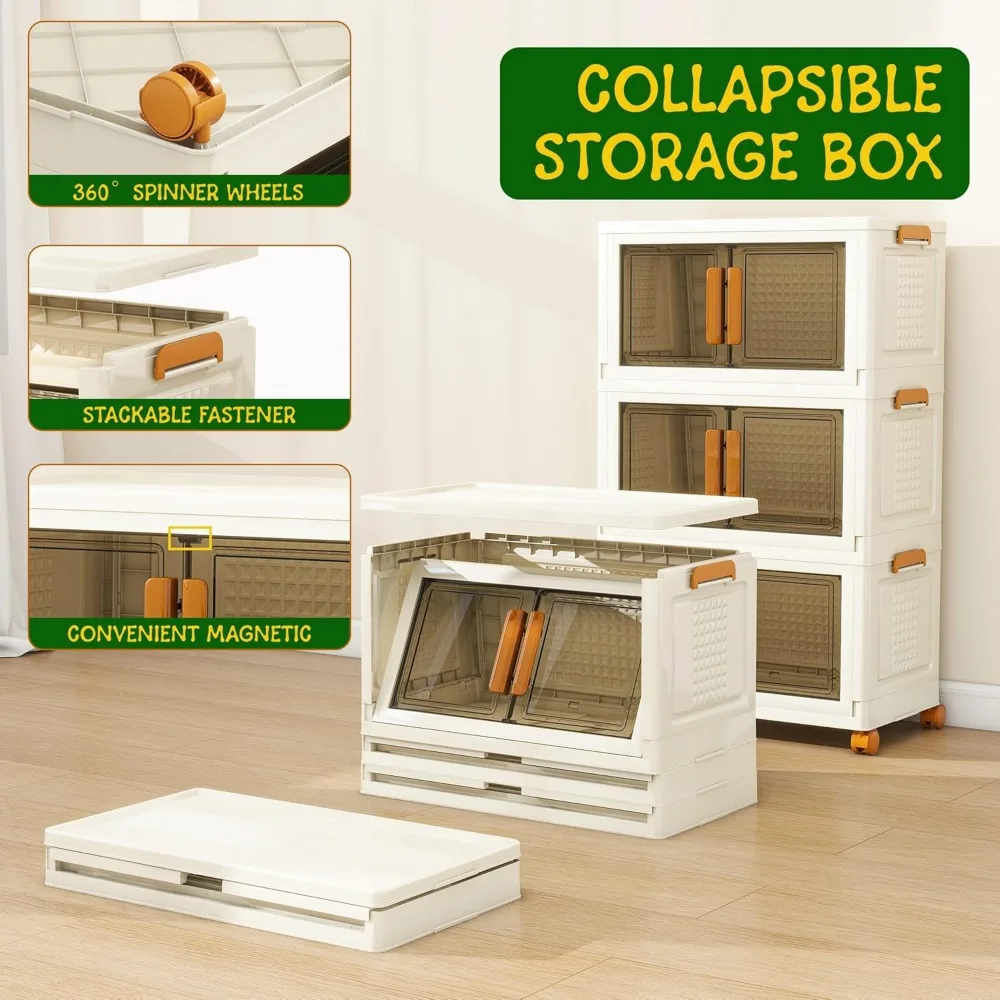 Duże, 3-poziomowe, plastikowe pojemniki do przechowywania z jednym wieczkiem, pojemność 95 kwart, składane, z kółkami do organizacji domu.