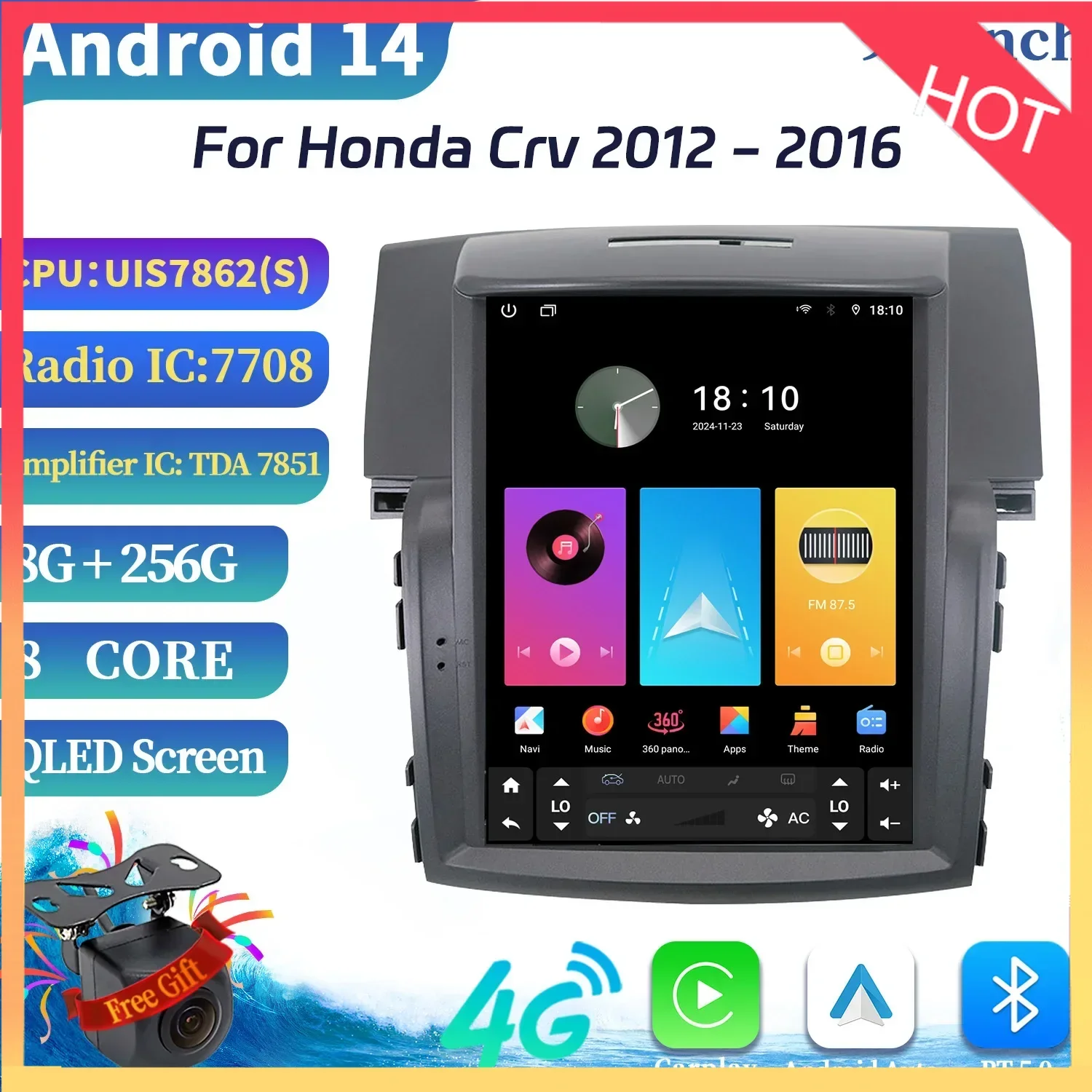 

9.7" Car Radio Multimedia Video GPS For Honda CRV 2012-2016 Android 14 Multimedia Wireless Androd BT Carplay Navigation Screen