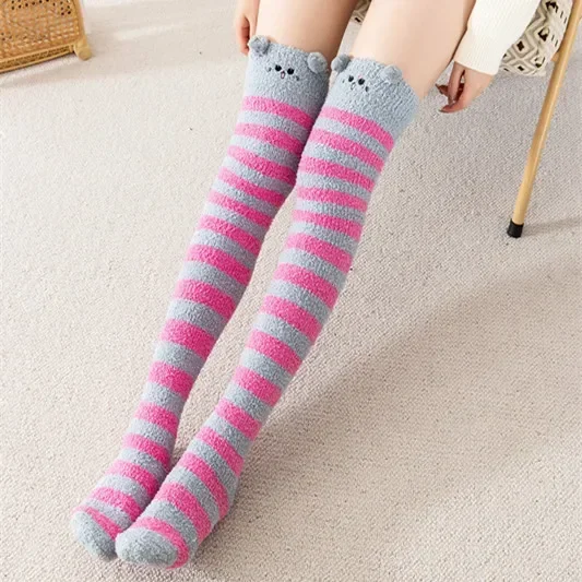 Womens Fuzzy Socks Slipper Winter Fluffy Comfy Cozy Socks Cabin Warm Home Socks Cute Knee High Socks view 6