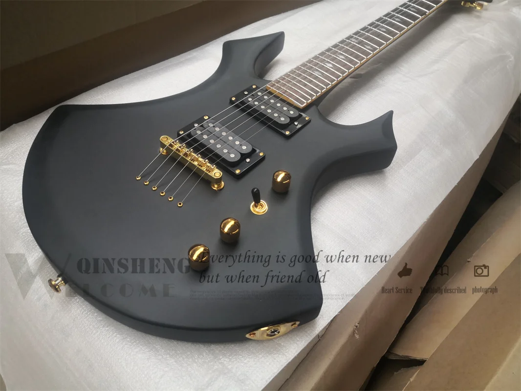 Matte black Guitar Strings Though Body Rose wood fingerboard Maple neck mahog body fixed bridge Gold hardware