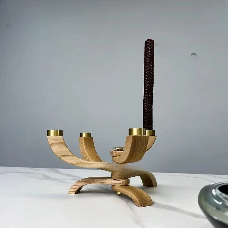 Modern metal solid wood candle holder candle model room sales office dining table decoration hotel clubhouse bed and breakfast w