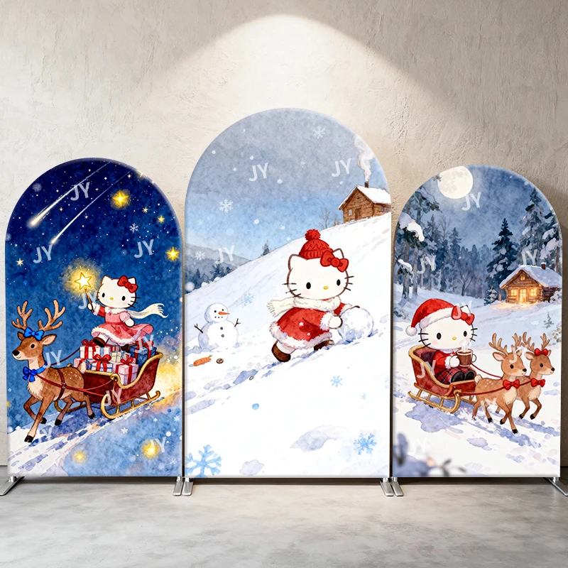 

Hello Kitty Arch Backdrop Cover Sanrio Christmas Decor, Festive Party Background Wall, Xmas Photo Booth Props for Home