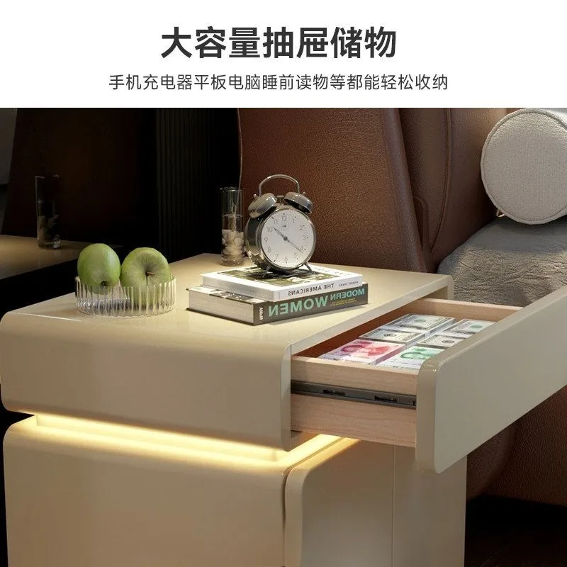 Modern light luxury suspended bedside table, induction ambient light paint minimalist bedroom bedside storage floor cabinet