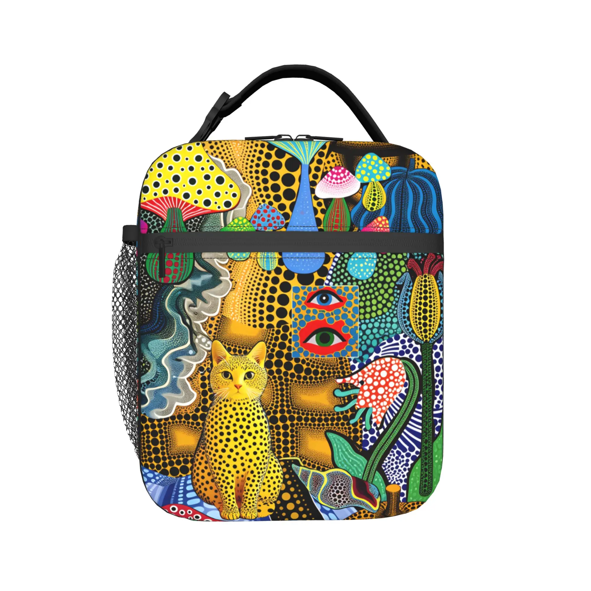 Yayoi Kusama Abstract Face Lunch Bag Vintage Picnic Lunch Box Graphic Portable Thermal Lunch Bags