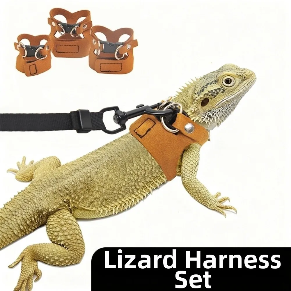 Adjustable Rat Harness and Leash Set 3 Sizes Vests Anti-Bite Chest Strap Lizard Traction Rope Soft Leather