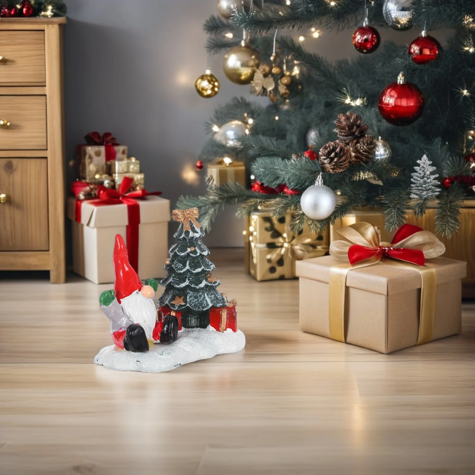 

2Pcs Christmas Tree Ornaments Resin Santa Claus Holiday Tabletop Decor Mall Window Display Mini Scenes Miniature Tree Ornaments