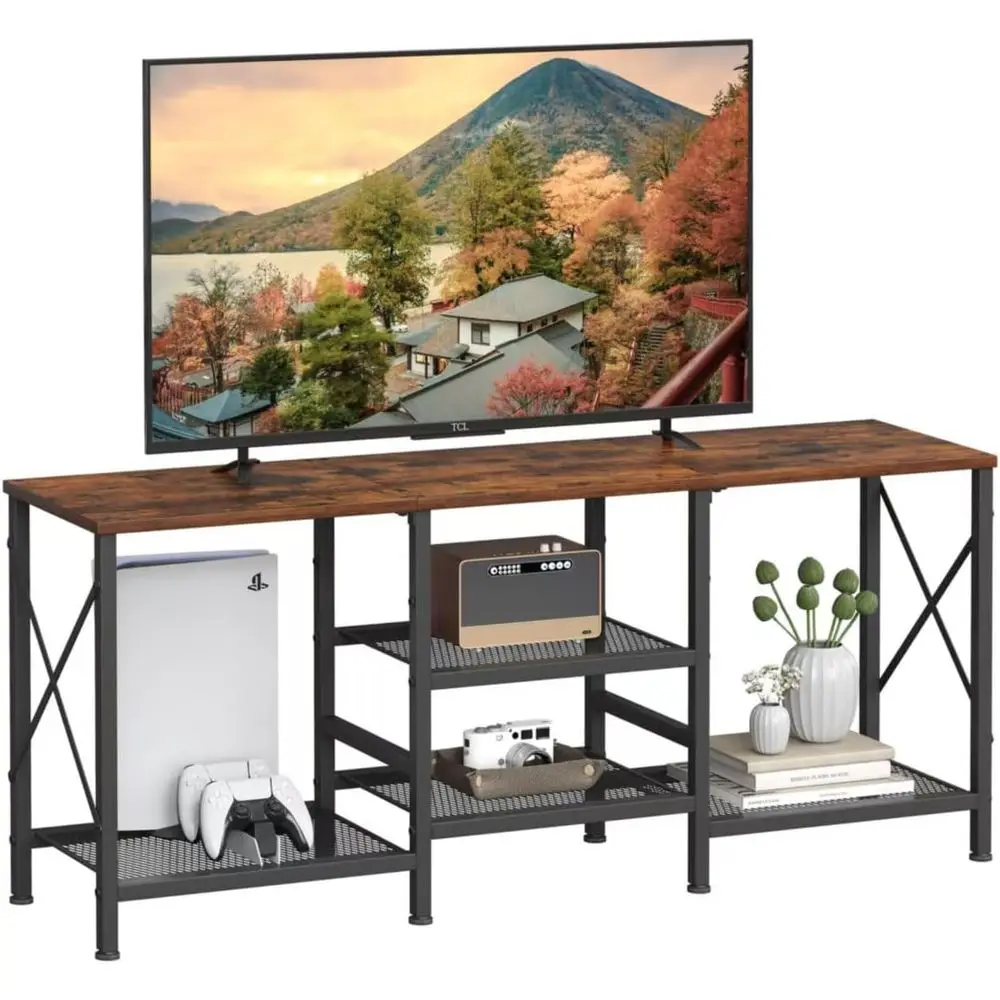 

Тумба под телевизор Rustic Brown 55 с 3-уровневыми полками для гостиной или спальни