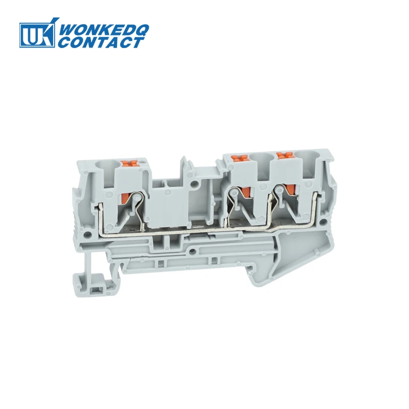 10Pcs PT4-TW PT Series 3 Conductor Push-in Terminals 4 mm² Twin PT 4-TW Wire Electrical Connector Din Rail Terminal Block