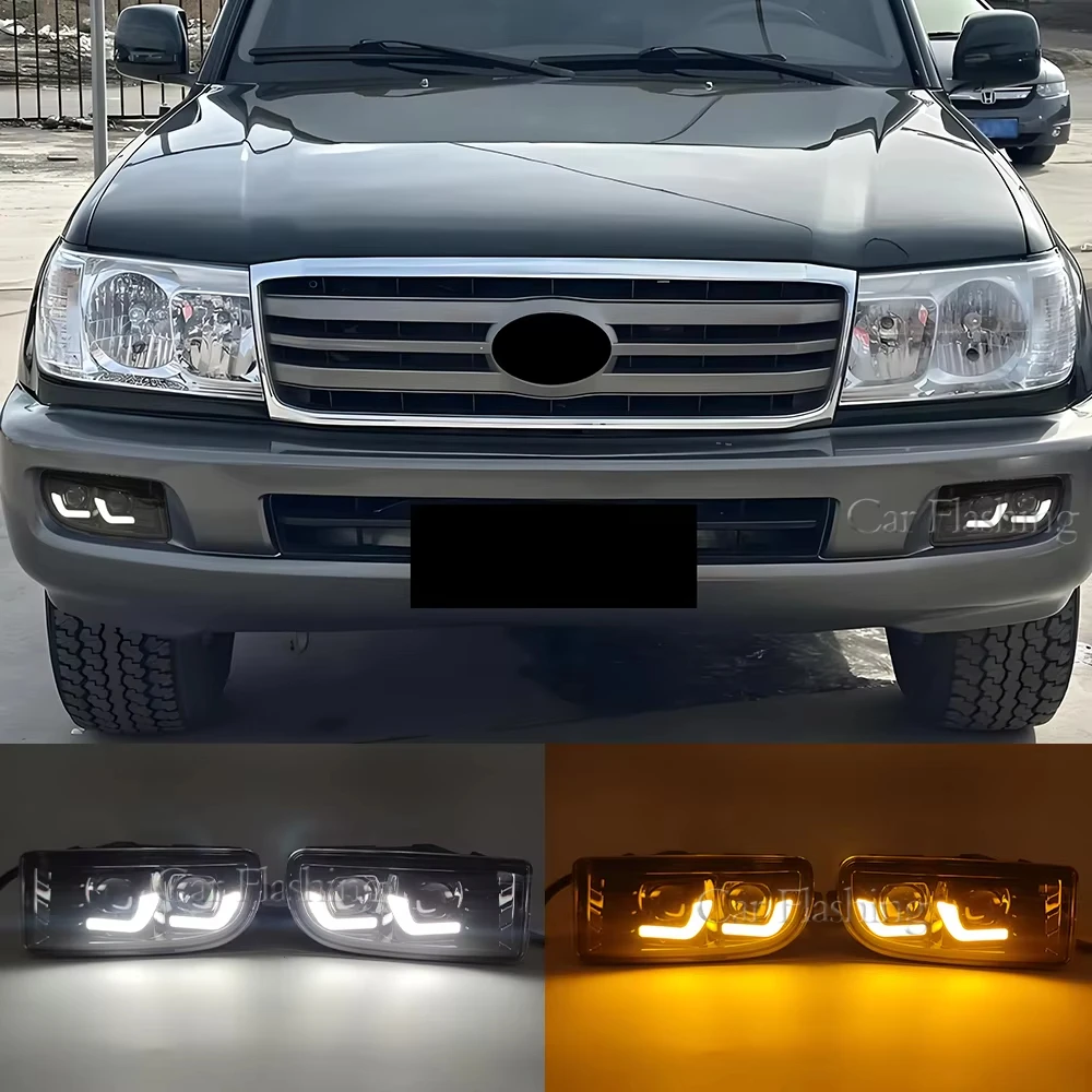 

Car LED DRL For Toyota Land Cruiser FJ100 LC100 UZJ100 FZJ10 1998-2008 Daytime Running Light Fog lamp with yellow turn signal