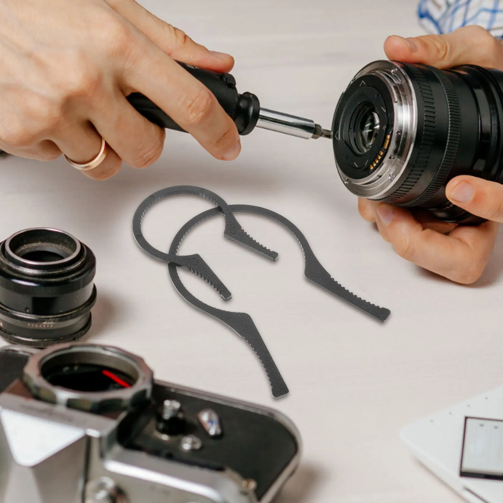 Conjunto de ferramentas de chave de lente, 4 unidades, 48mm a 77mm chave de filtro de câmera ajustável kit de reparo de câmera de plástico para remoção de filtro uv