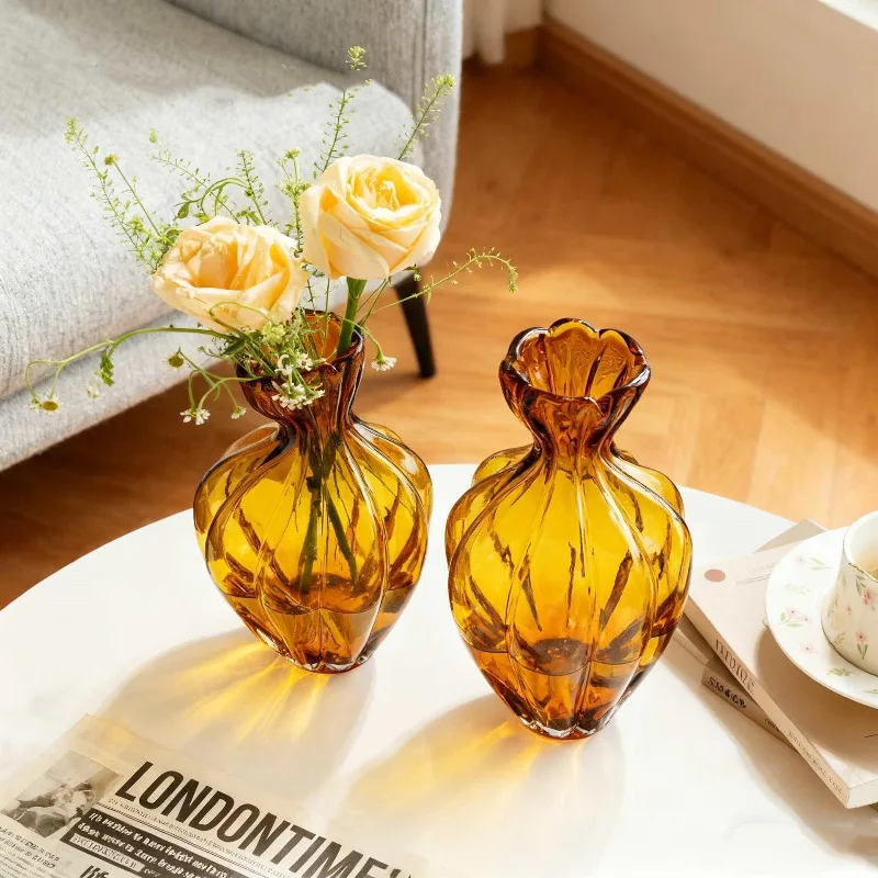 1pc Nordic Handmade Wavy Lace Crooked Neck Big Belly Pumpkin Vase Model Room Living Room Decoration