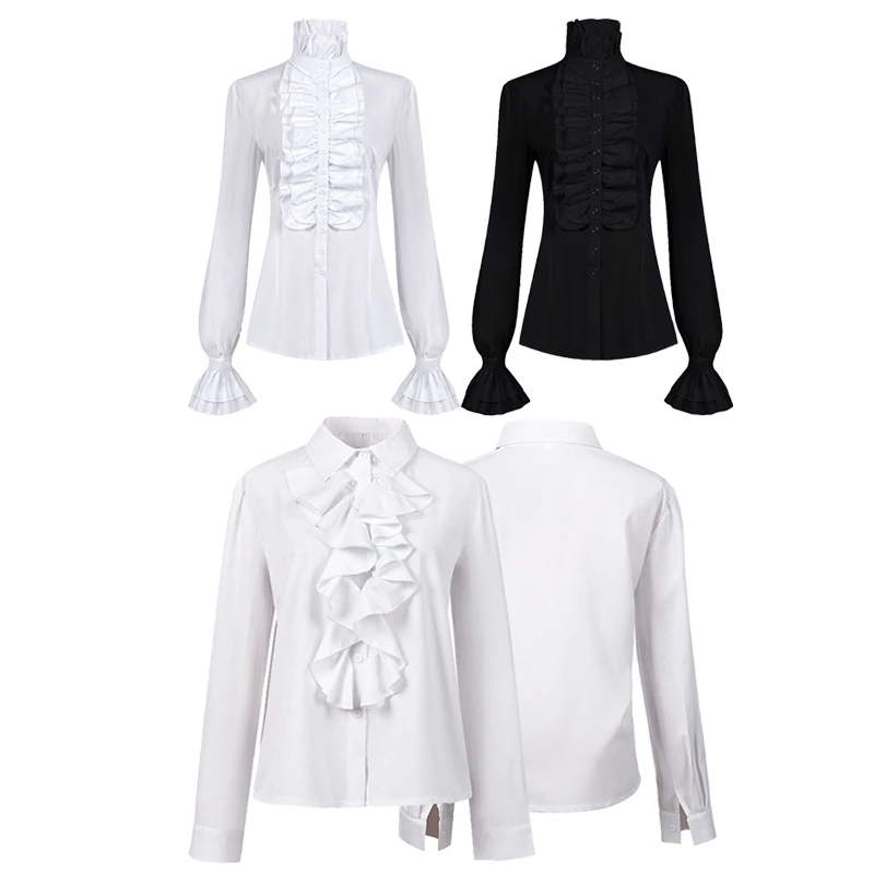 قميص مكشكش من القرون الوسطى لعام 2025 يورو-الولايات المتحدة الأمريكية للنساء ، بلوزة نسائية بيضاء مكشكشة على الطراز القوطي الفيكتوري للهالوين #1
