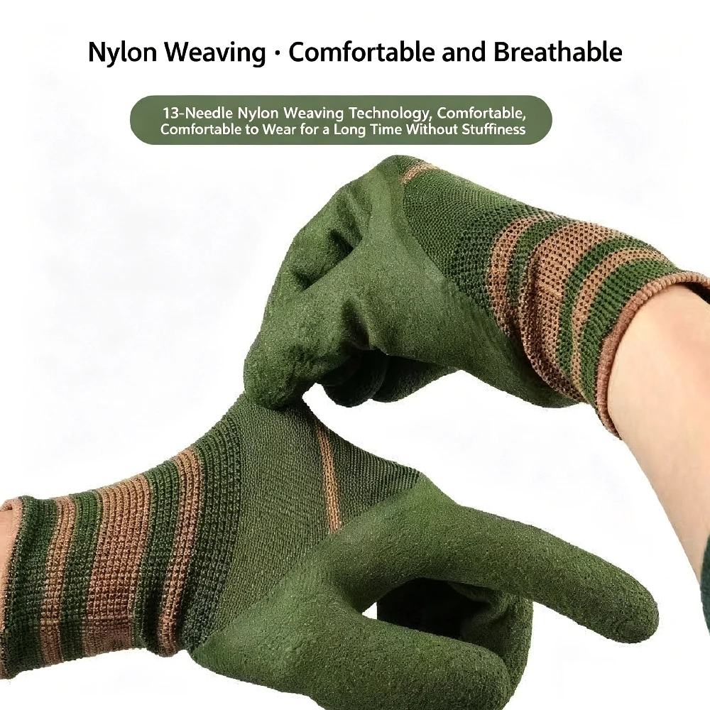 LAOZHAO 10 Pairs/Set Garden Labor Gloves Anti-Slip Wear-resistant Latex Safety Protection Glove Duty Rubber Coated Work Glove