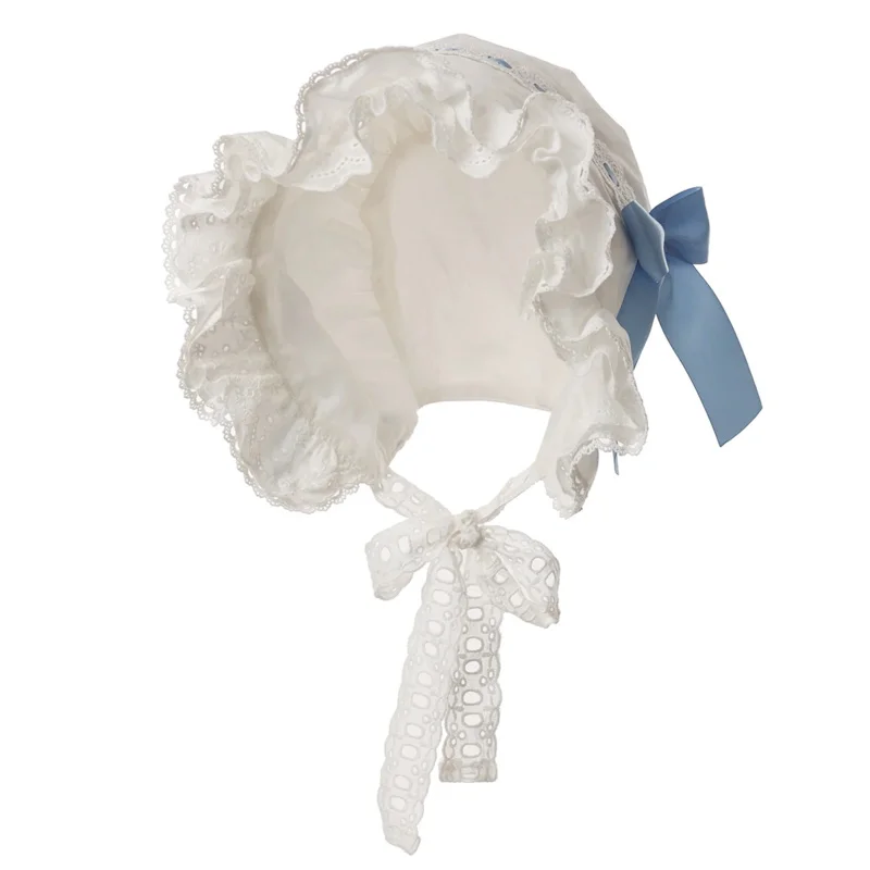 Women Pilgrim Victorian Bonnet Lolita Vintage Ruffles Maid Cosplay Hat