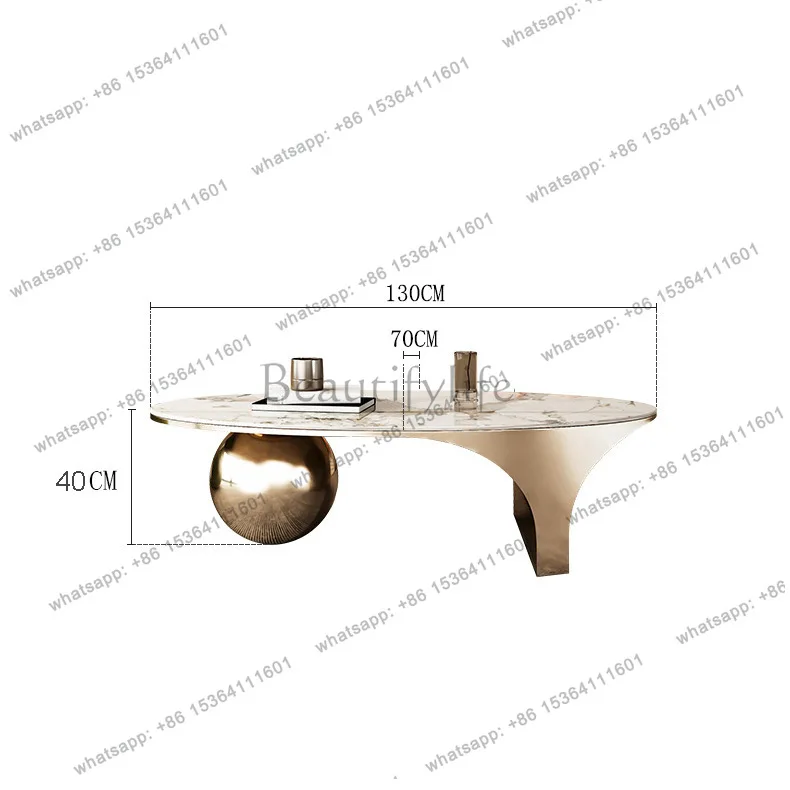 LS Italian light luxury rock slab coffee table oval modern minimalist designer home creative round tea table