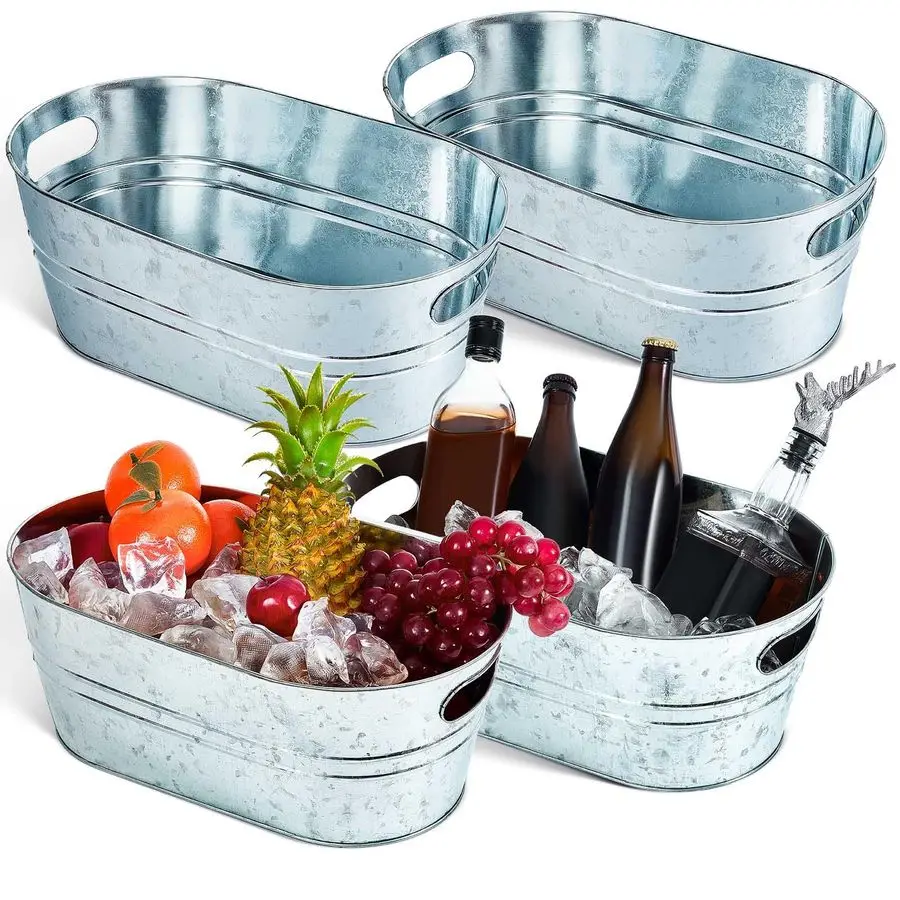 

4 Pcs 4 Gallon Galvanized Metal Tubs Large Ice Buckets for Parties Beverage Drink Tin Bins Champagne Cocktail Wine Cooler for Su