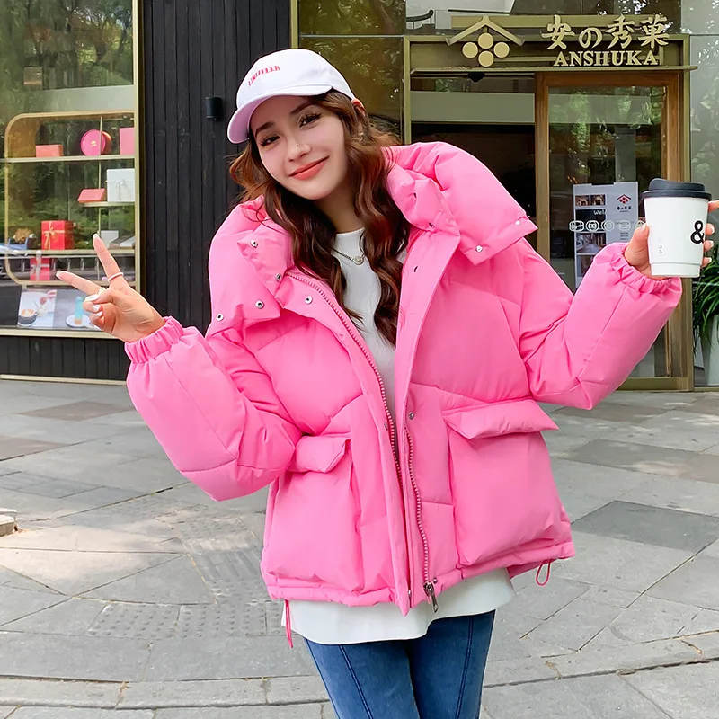 Streetwear Unten Baumwolle Parkas frauen Baumwolle gefütterte Jacke Kurze Mäntel Oversize Lose Mit Kapuze Brot Kleidung Student Herbst Winter