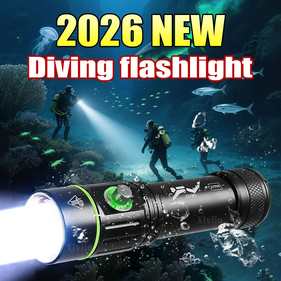 Professional Diving Flashlight 200M Scuba Diving Torch 18650 High Power LED Flashlight 4Modes IPX8 Waterproof Underwater Lantern