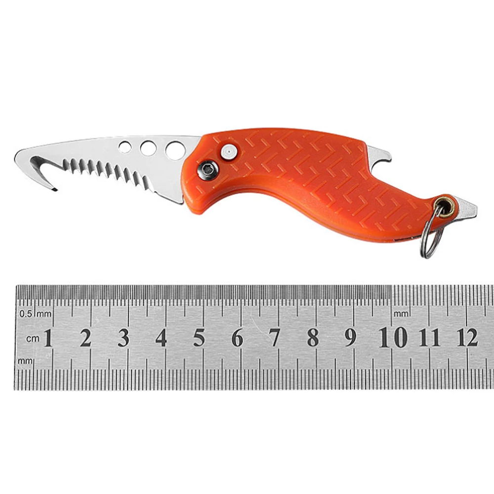 58HRC high hardness Multifunctional Tool Knife Foldable Serrated Sharp Express Parcel Knife Keychain With Hook Cut Survival Tool