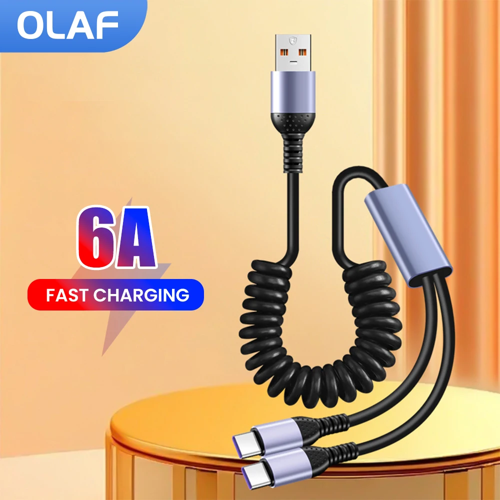 2-in-1 Spring Data Cable 6A USB To Type C/Micro Fast Charging Cable For iphone Xiaomi Huawei Samsung Car USB C Cable 1.8M