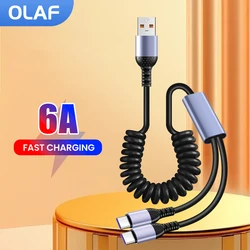 2-in-1 Spring Data Cable 6A USB To Type C/Micro Fast Charging Cable For iphone Xiaomi Huawei Samsung Car USB C Cable 1.8M