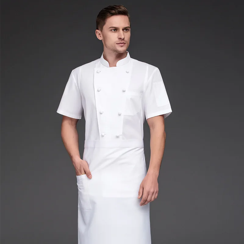 Roupas de cozinha de manga curta masculinas, roupas de trabalho do cozinheiro chefe, restaurante de cantina com panela quente, manga longa, verão