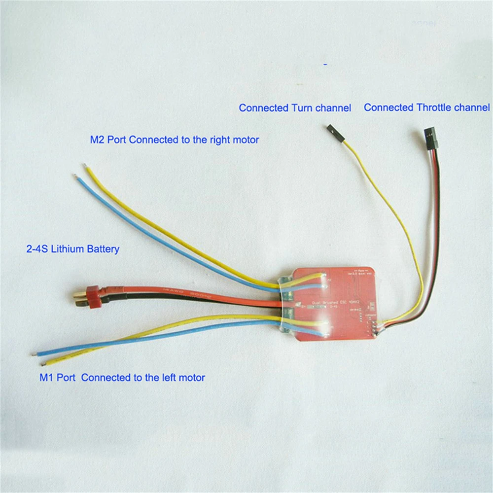 

1pcs Dual Way Bidirectional Brushed Electric Speed Controller 40A x 2 Mixed Control ESC 6-16V for RC Tank/Speed Difference Boat