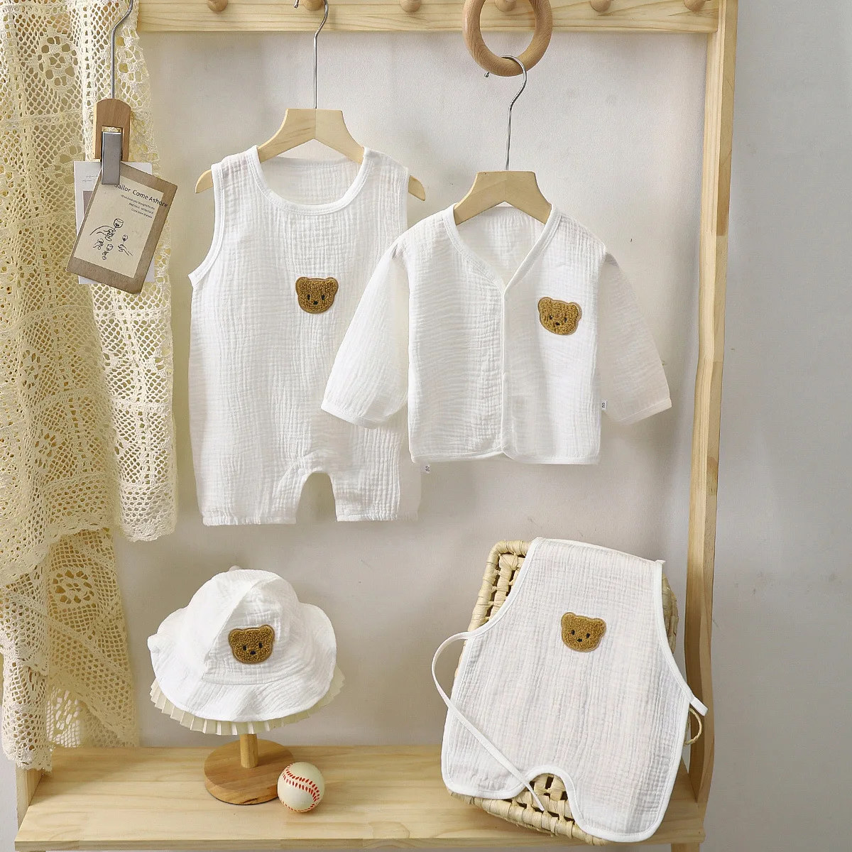 Newborn Class A Baby Out Four-piece Cardigan Strap Jacket Belly Pocket Baby Cotton Summer Clothing