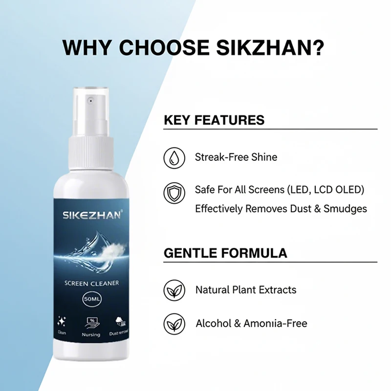 Effective Screen Cleaner Kit for LCD LED Displays and Touchscreens Non-Streaking Formula with Cleaning Cloth 50ml SIKEZHAN image 3