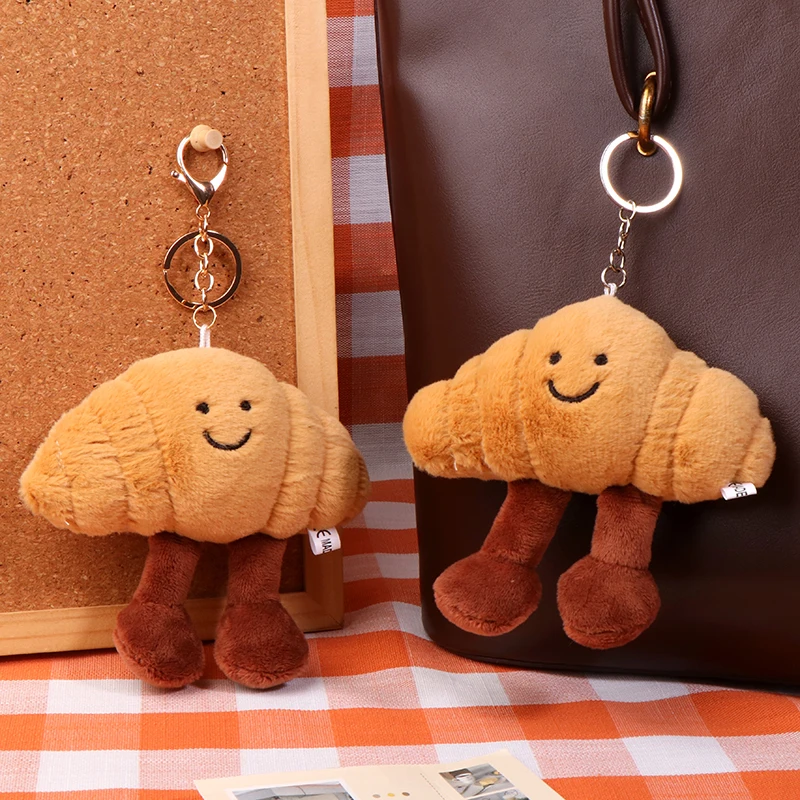 Croissant Plush Toy Keychain Cartoon Food Soft Stuffed Doll Pendant Car Key Ring Backpack Bag Decor Kid Gift