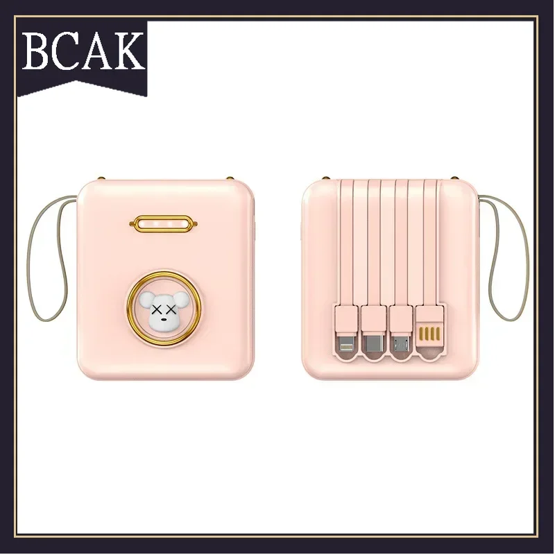 Hot Style BCAK Cartoon Comes with Its Own Cable, Mini Power Bank 20000mAh Large Capacity, Fast Charging Mobile Power Supply Gift