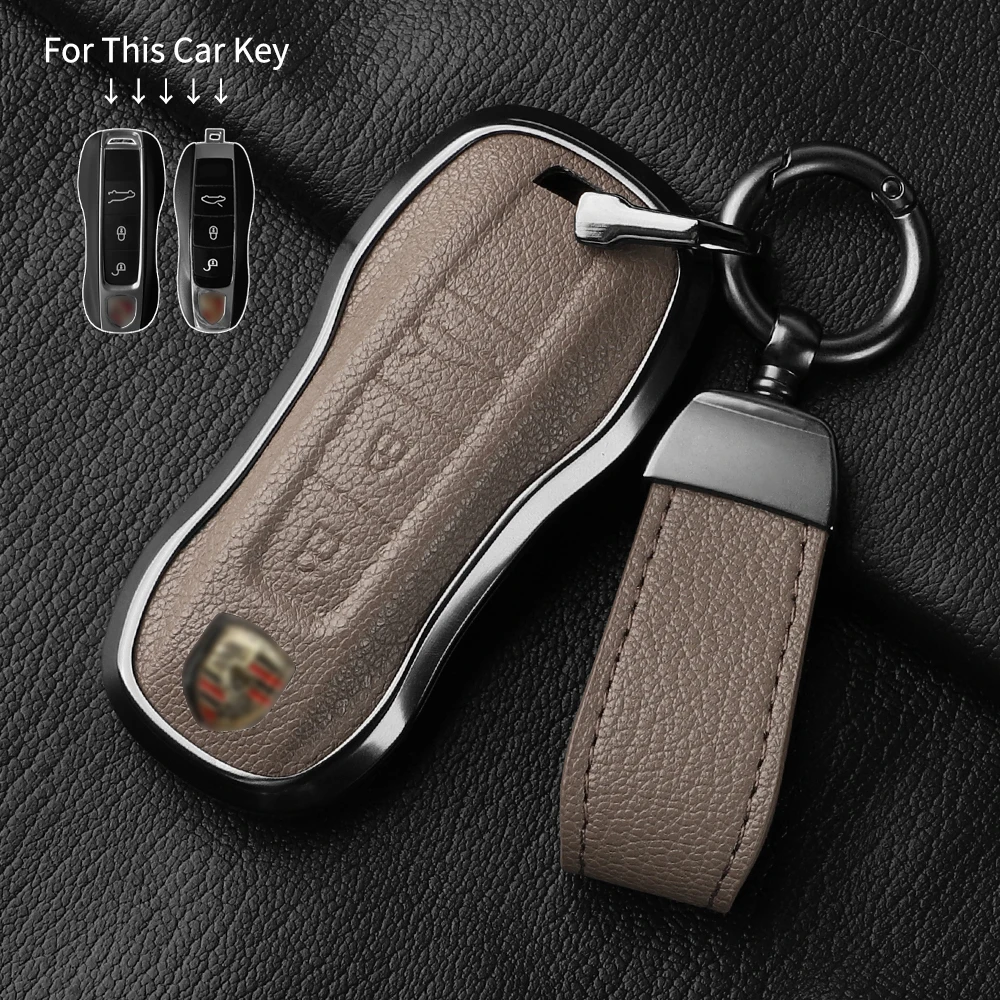 Metal and Leather Car Key Case Cover For Porsche Panamera Spyder Carrera Macan Boxster Cayman Cayenne 911 970 981 991 Keychain