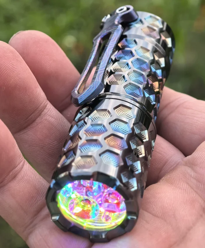 Used EDC Flashlight Rainbow Zirconium 18350 Battery Outdoor Tools Strong Light Torch Lamp Decompression Toy
