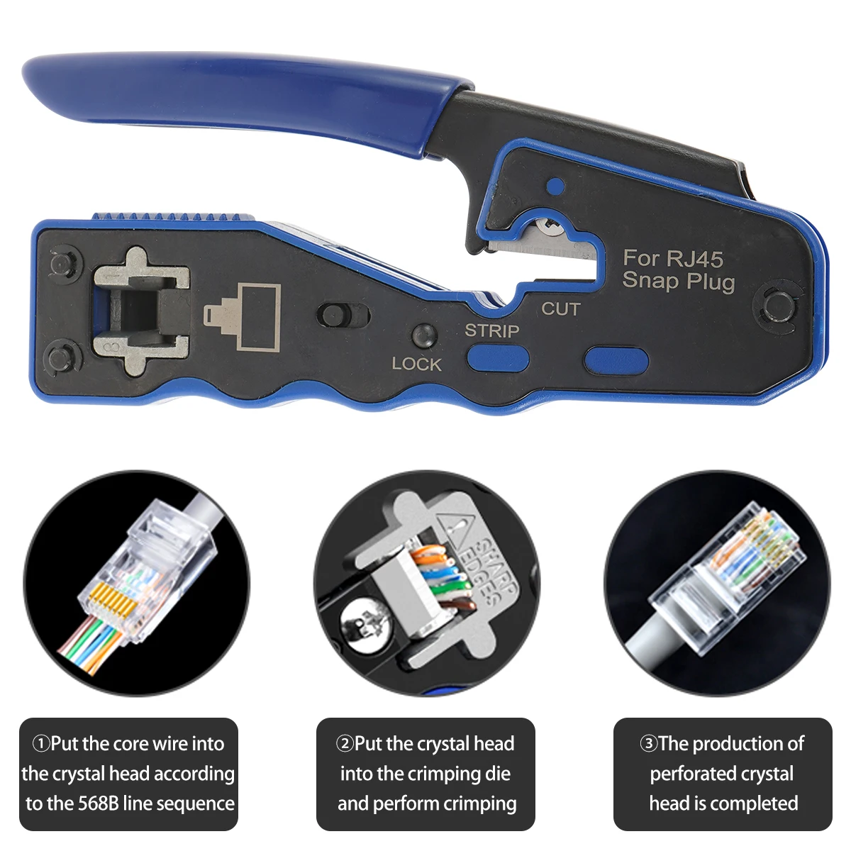 New RJ45 Crimp Tool Kit 8P Pass Through Crimping Tool Comfortable Handle Network Ethernet Cable Crimper Tool with Unshielded