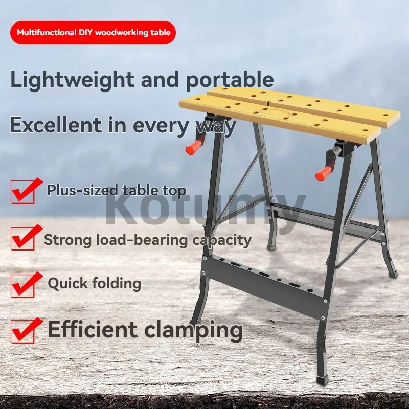 Woodworking Workbench Wooden Work Table Drilled Holes for Garage, Woodworkers Portable Work Table