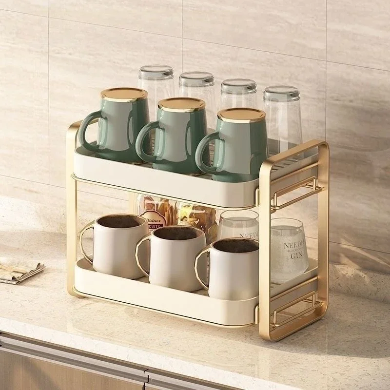 

Standing Cup Holder Wine Glasses Holder 2-Tier Cup Drying Rack with Drip Tray Coffee Cup Drain Tray Multifunctional Storage Rack