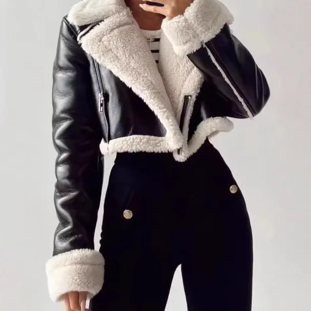 European and American Style Women's Popular New Street Fashion Lamb Wool Lapel Jacket