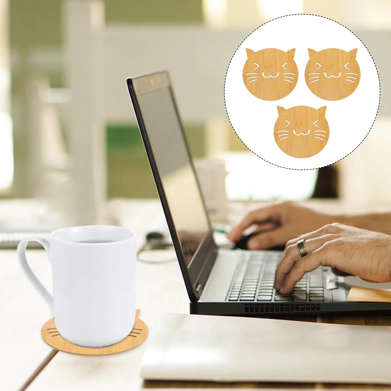 

3pcs Wooden Christmas Placemat Round Cup Coasters Non Slip Heat Resistant Absorbent Mats Cartoon Animal Design Protect Desk