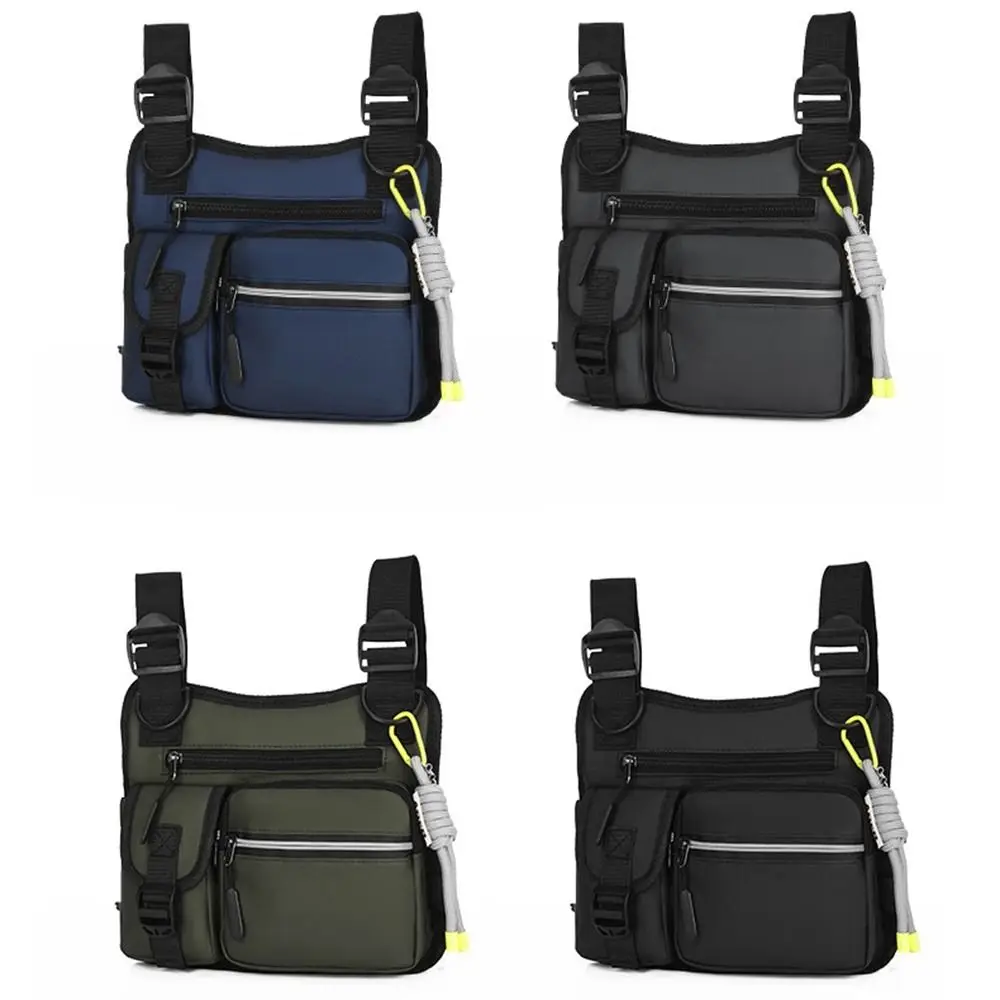 Oxford Cloth Men Chest Bag Large Capacity with Reflective Stripes Man' s Vest Bag Multi Pocket Phone Pack