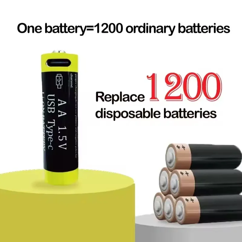 1.5V AA Li-ion Batteries Rechargeable Battery 4000mWh for Mouse Remote Control Small Fan Electric Toy Batteries USB Type-C Cable