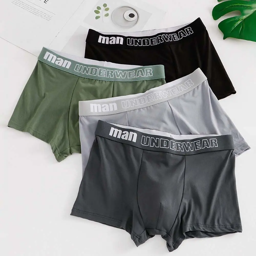 4Pcs Elastic Plus Size Men's Boxer Briefs Seamless Mid Waist Shorts Underpants Lingerie Letter Panties Male