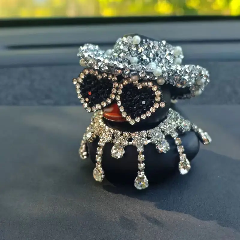 Glitzernde Rosa-Schwarze Diamant-Gummibadeente Auto-Ornamente Armaturenbrett-Dekorationen Luxus-Auto-Deko-Accessoires für Damen und Herren – Detail 9