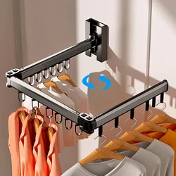 2024 New Folding Drying Rack Wall Mounted Non-perforated Telescopic Drying Rod Balcony Clothes Hanger Invisible Drying Artifact