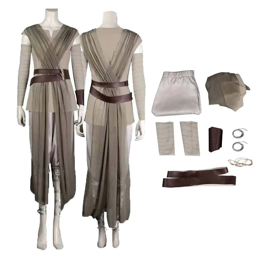 Movie Space Battle Cos Rey Costume Cosplay Outfit Fight Uniform Accessory Halloween Carnival Party Suit For Adult Girls Roleplay