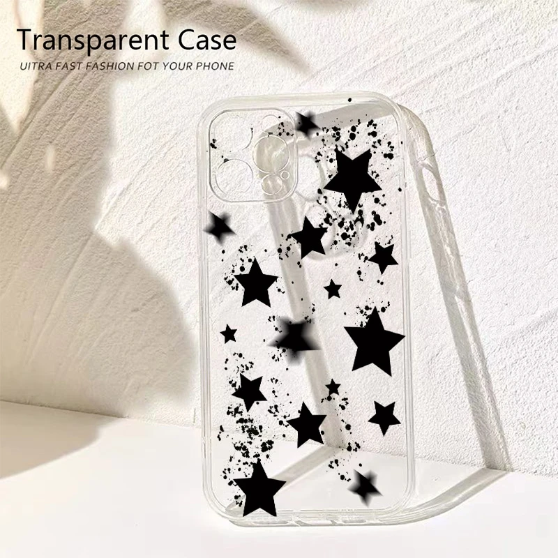 

Black Pentagram Pattern Transparent Phone Case For Samsung Galaxy S25 Ultra S23 FE S22 Plus S21 S24 A56 A25 A34 A36 A16 Cover